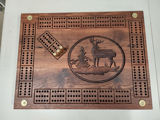 Deer cribbage board with bullet pegs